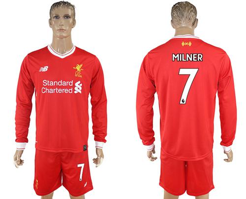 Liverpool #7 Milner Home Long Sleeves Soccer Club Jersey - Click Image to Close